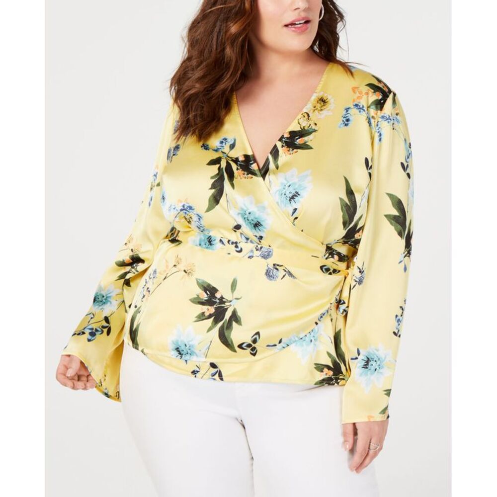 INC International Concepts Plus Size Floral Wrap Top
